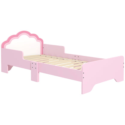 ZONEKIZ Children's Bed for 3 to 6-Year-Olds 143 x 74 x 55 cm Cloud Design - Slatted Base Included, Modern Pink Room