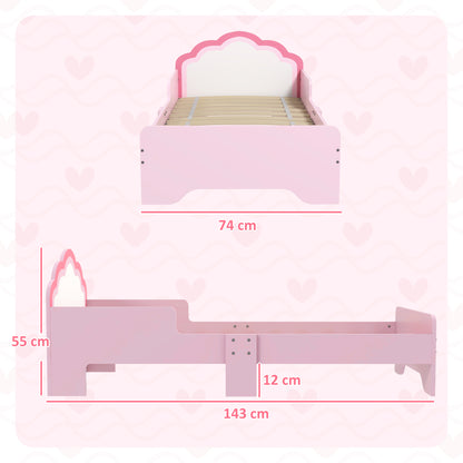 ZONEKIZ Children's Bed for 3 to 6-Year-Olds 143 x 74 x 55 cm Cloud Design - Slatted Base Included, Modern Pink Room