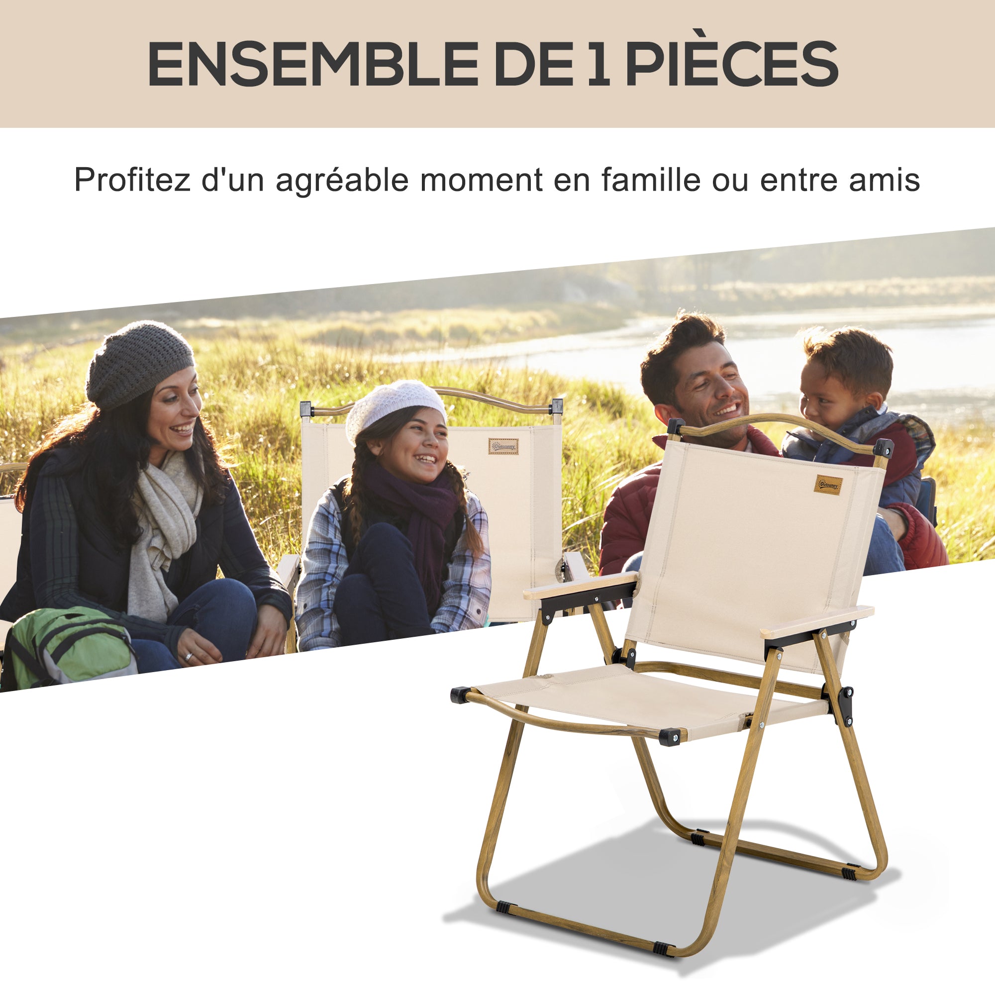Camping Chair Fishing Chair Folding with Armrests - Oxford Fabric and Steel Frame - 54 x 59 x 78 cm - Khaki