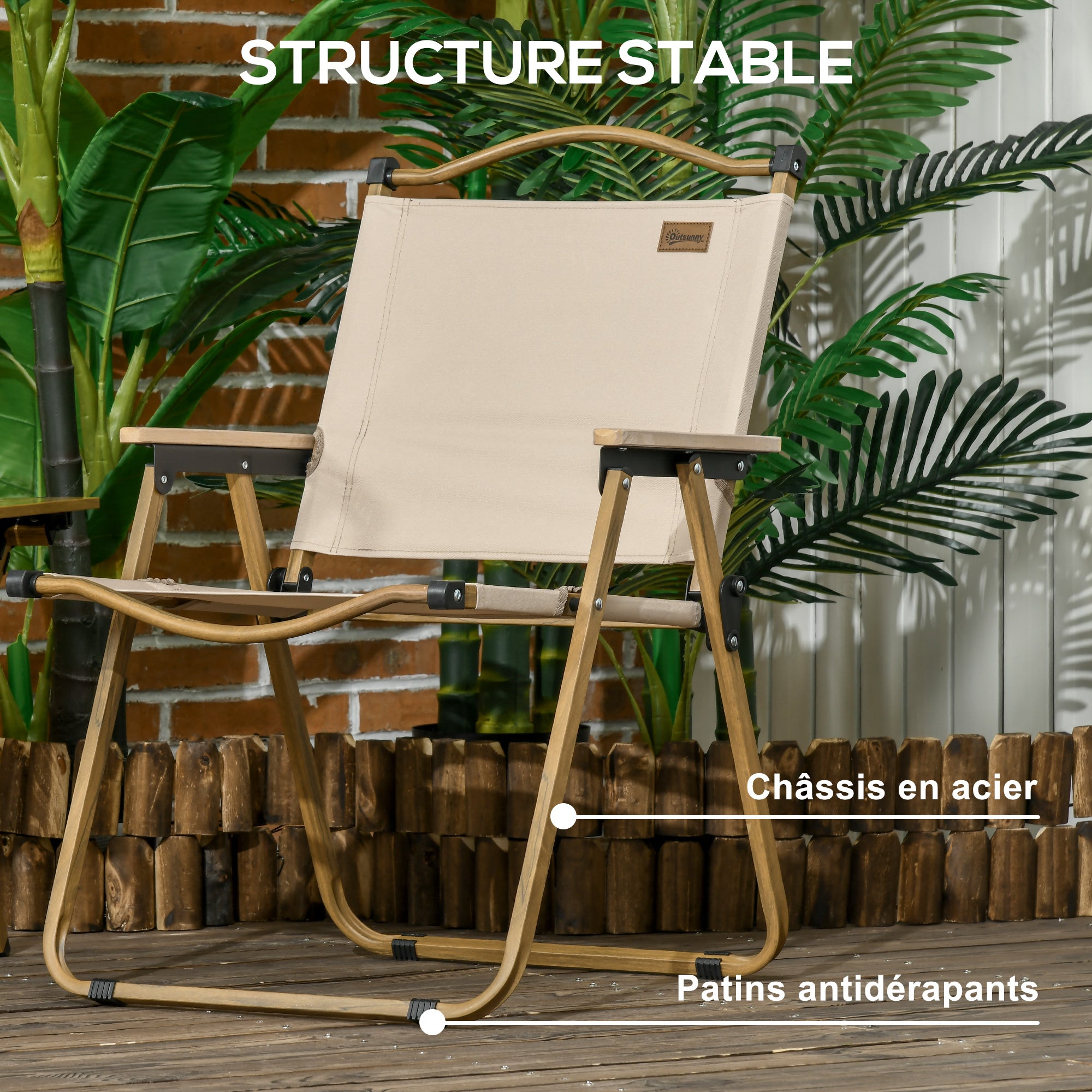 Camping Chair Fishing Chair Folding with Armrests - Oxford Fabric and Steel Frame - 54 x 59 x 78 cm - Khaki