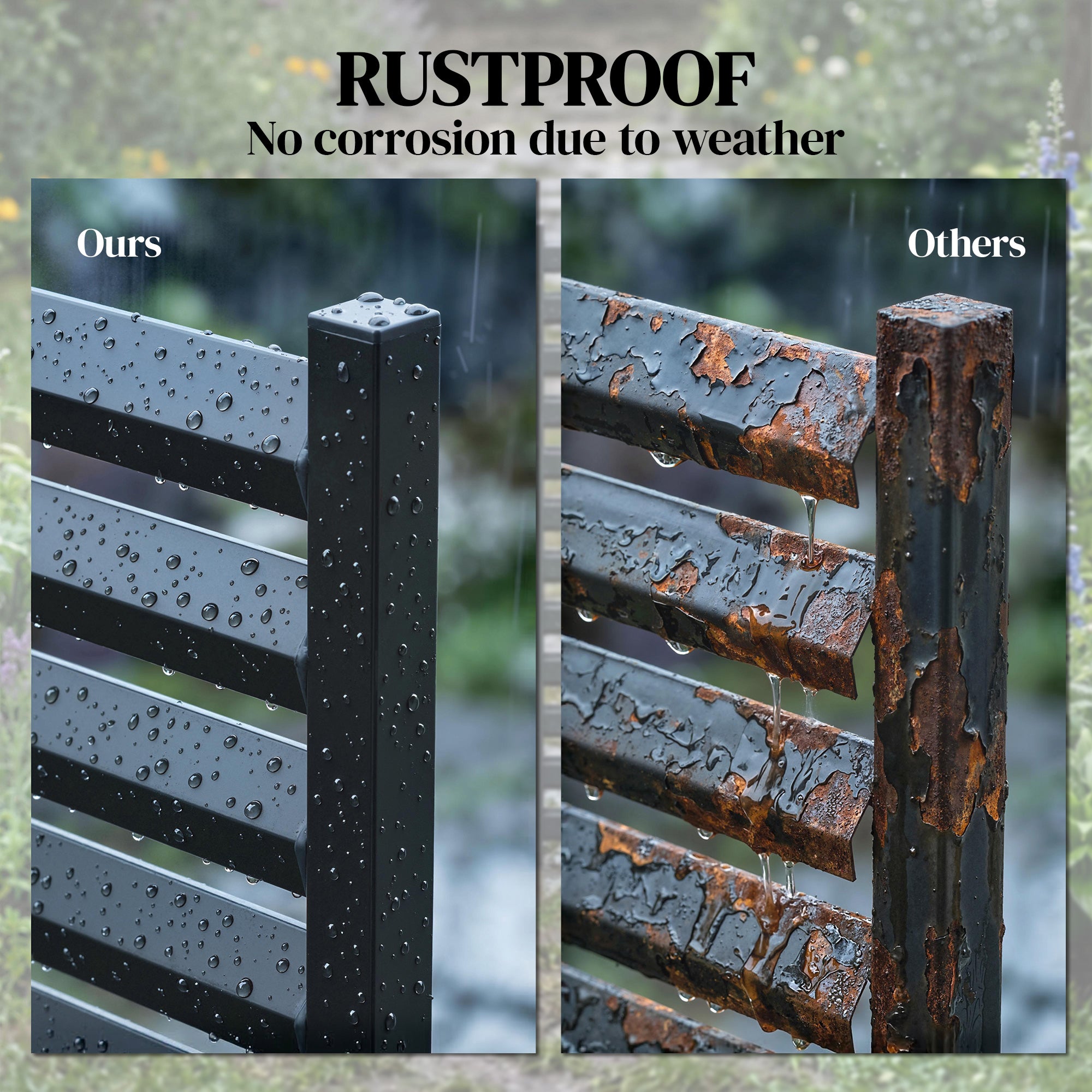 Garden Fence 2 Panels 59.8 x 35.8 in Metal Privacy Fence with Posts & End Caps, Plug-In Decorative Rust-Resistant Outdoor Panels for Trash, Pool, No-Dig Installation, Black