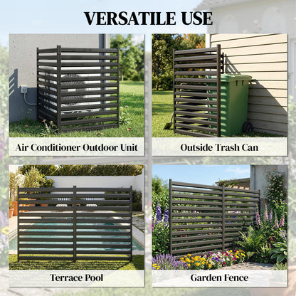 Garden Fence 2 Panels 59.8 x 35.8 in Metal Privacy Fence with Posts & End Caps, Plug-In Decorative Rust-Resistant Outdoor Panels for Trash, Pool, No-Dig Installation, Black
