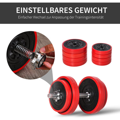 Dumbbell Set 20 KGS 2-IN-1 Dumbbells & Barbells Adjustable Weightlifting for Home Fitness Muscle Red+Black 21.5 x 21.5 x 3.8 cm