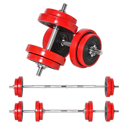 Dumbbell Set 20 KGS 2-IN-1 Dumbbells & Barbells Adjustable Weightlifting for Home Fitness Muscle Red+Black 21.5 x 21.5 x 3.8 cm