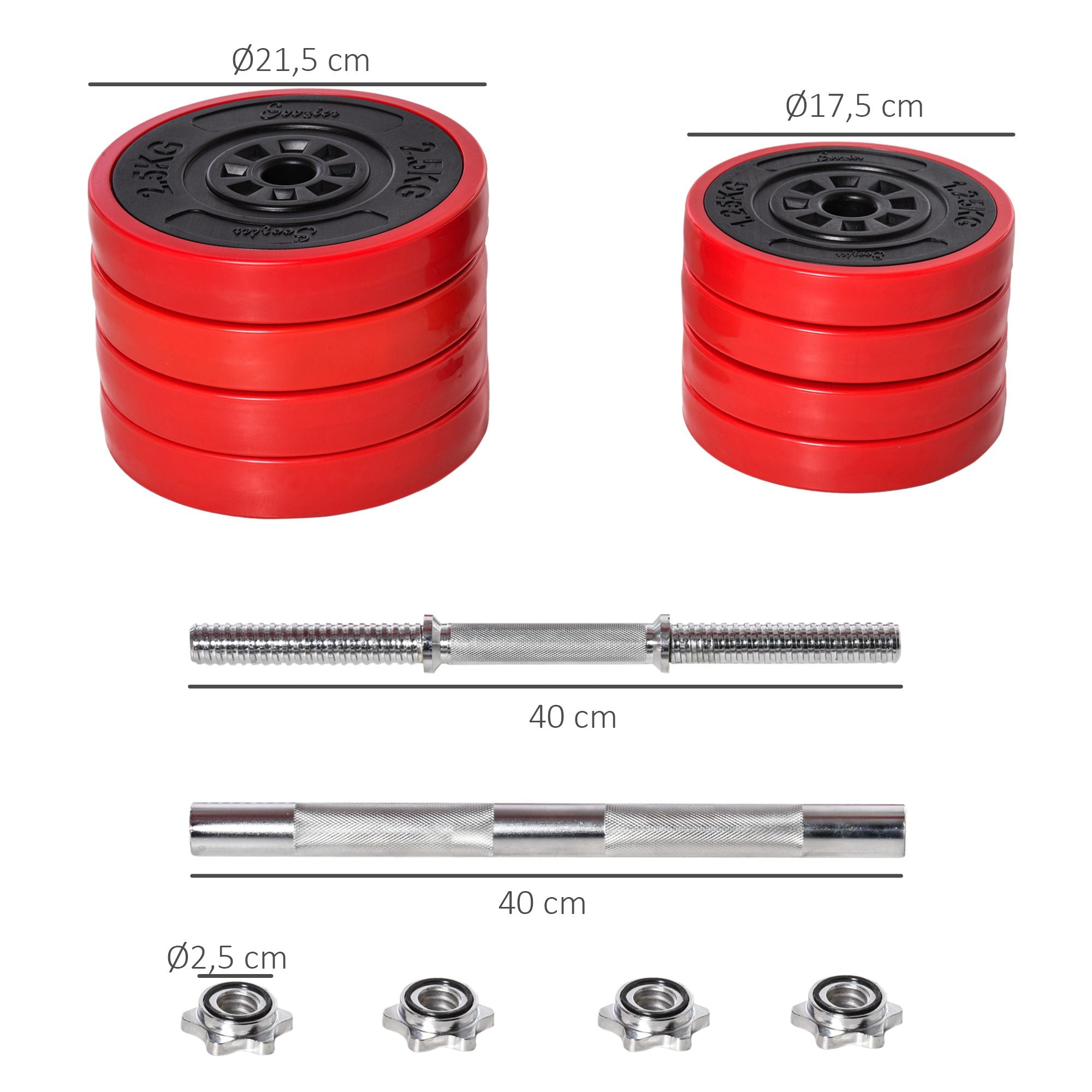 Dumbbell Set 20 KGS 2-IN-1 Dumbbells & Barbells Adjustable Weightlifting for Home Fitness Muscle Red+Black 21.5 x 21.5 x 3.8 cm