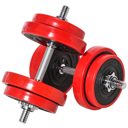 Dumbbell Set 20 KGS 2-IN-1 Dumbbells & Barbells Adjustable Weightlifting for Home Fitness Muscle Red+Black 21.5 x 21.5 x 3.8 cm