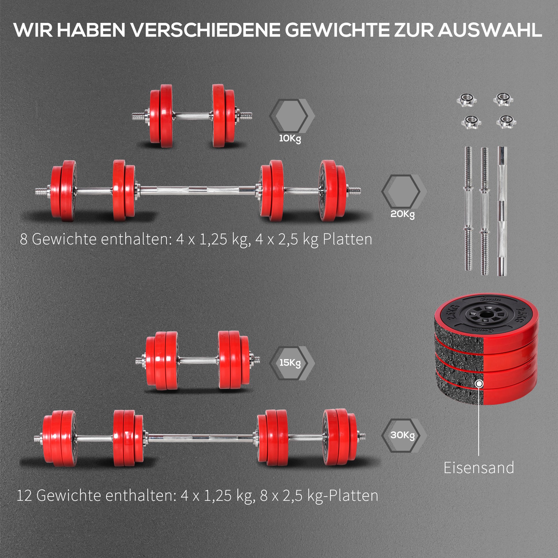 Dumbbell Set 20 KGS 2-IN-1 Dumbbells & Barbells Adjustable Weightlifting for Home Fitness Muscle Red+Black 21.5 x 21.5 x 3.8 cm