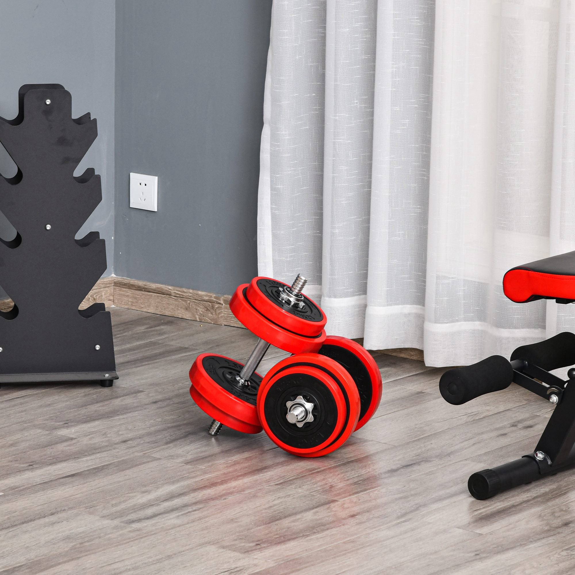 Dumbbell Set 20 KGS 2-IN-1 Dumbbells & Barbells Adjustable Weightlifting for Home Fitness Muscle Red+Black 21.5 x 21.5 x 3.8 cm