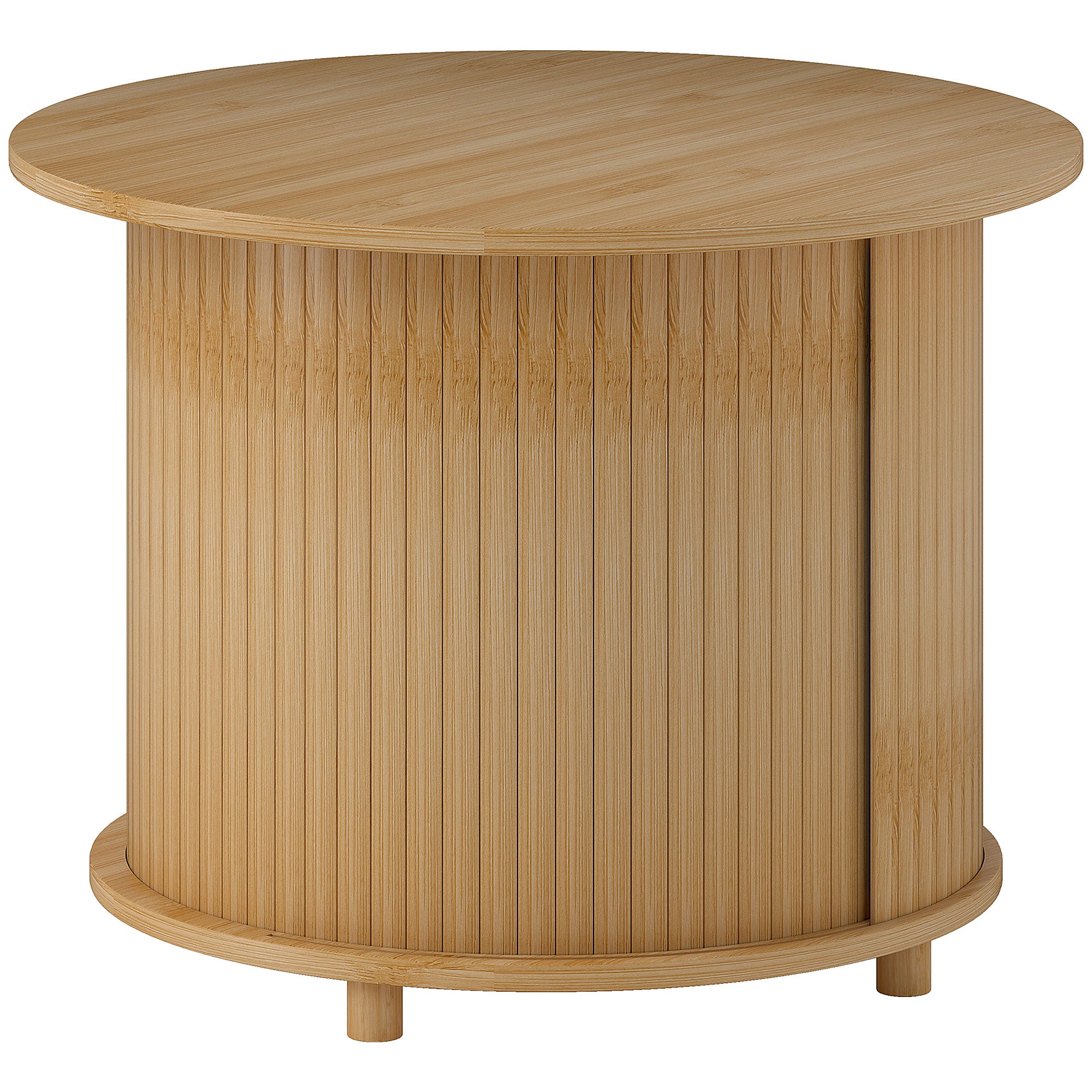 Bamboo Coffee Table Living Room Table with Hidden Storage and Sliding Door, Round Side Table in Modern Style, for Living Room, Natural, Ø60 x 45 cm