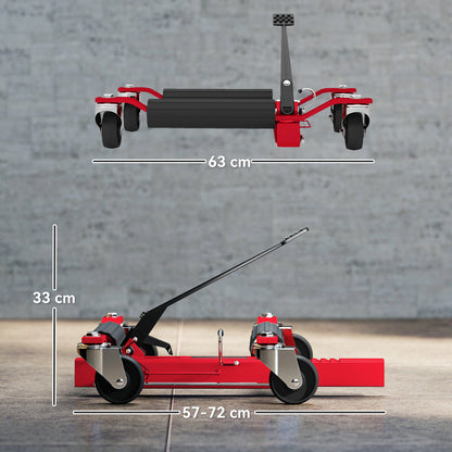 Car Handling Cart 680 kg Capacity, Hydraulic Moving Cart 30.5 cm Tire Width, 360° Rotating Wheels, for Cars, SUVs, ATVs, 63 x 57-72 x 33 cm, Red