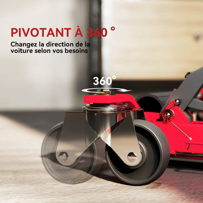 Car Handling Cart 680 kg Capacity, Hydraulic Moving Cart 30.5 cm Tire Width, 360° Rotating Wheels, for Cars, SUVs, ATVs, 63 x 57-72 x 33 cm, Red