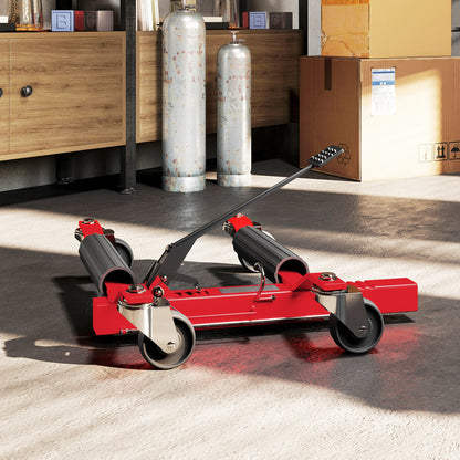 Car Handling Cart 680 kg Capacity, Hydraulic Moving Cart 30.5 cm Tire Width, 360° Rotating Wheels, for Cars, SUVs, ATVs, 63 x 57-72 x 33 cm, Red