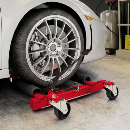 Car Handling Cart 680 kg Capacity, Hydraulic Moving Cart 30.5 cm Tire Width, 360° Rotating Wheels, for Cars, SUVs, ATVs, 63 x 57-72 x 33 cm, Red