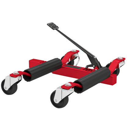 Car Handling Cart 680 kg Capacity, Hydraulic Moving Cart 30.5 cm Tire Width, 360° Rotating Wheels, for Cars, SUVs, ATVs, 63 x 57-72 x 33 cm, Red