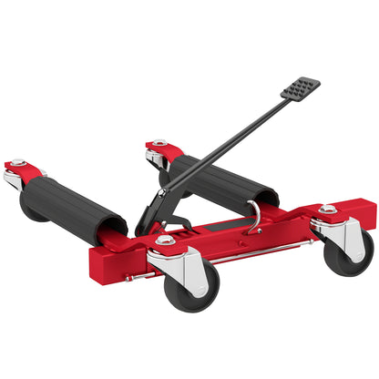 Car Handling Cart 680 kg Capacity, Hydraulic Moving Cart 30.5 cm Tire Width, 360° Rotating Wheels, for Cars, SUVs, ATVs, 63 x 57-72 x 33 cm, Red