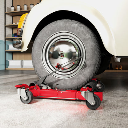 Car Handling Cart 680 kg Capacity, Hydraulic Moving Cart 30.5 cm Tire Width, 360° Rotating Wheels, for Cars, SUVs, ATVs, 63 x 57-72 x 33 cm, Red