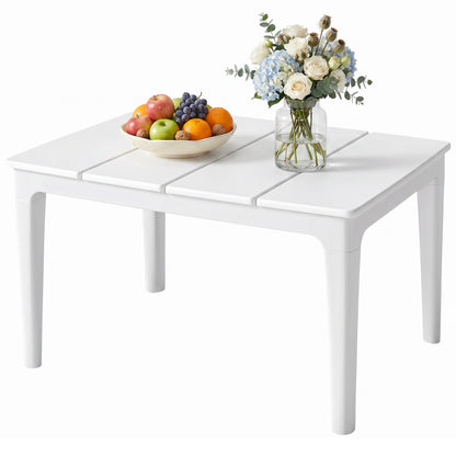 Outdoor Coffee Table with Cylindrical Legs, Rectangular PP Plastic Garden Side Table, Modern Style — for Garden, Balcony, Terrace — 53 x 70 x 39 cm (20.9 x 27.6 x 15.4 in), Cream