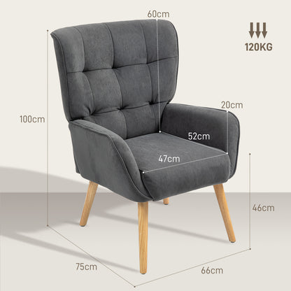 Armchair Living Room Lounge Chair Relax Chair with Wooden Legs Reading Chair with Velvet Look, Upholstered Chair for Bedroom Gray