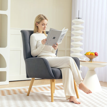 Armchair Living Room Lounge Chair Relax Chair with Wooden Legs Reading Chair with Velvet Look, Upholstered Chair for Bedroom Gray