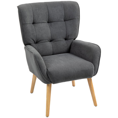 Armchair Living Room Lounge Chair Relax Chair with Wooden Legs Reading Chair with Velvet Look, Upholstered Chair for Bedroom Gray