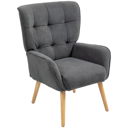 Armchair Living Room Lounge Chair Relax Chair with Wooden Legs Reading Chair with Velvet Look, Upholstered Chair for Bedroom Gray