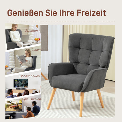Armchair Living Room Lounge Chair Relax Chair with Wooden Legs Reading Chair with Velvet Look, Upholstered Chair for Bedroom Gray