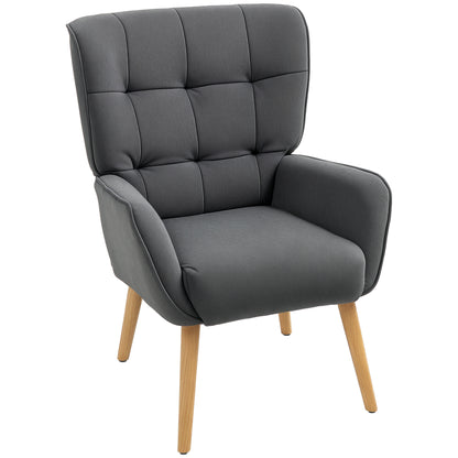 Armchair Living Room Lounge Chair Relax Chair with Wooden Legs Reading Chair with Velvet Look, Upholstered Chair for Bedroom Gray