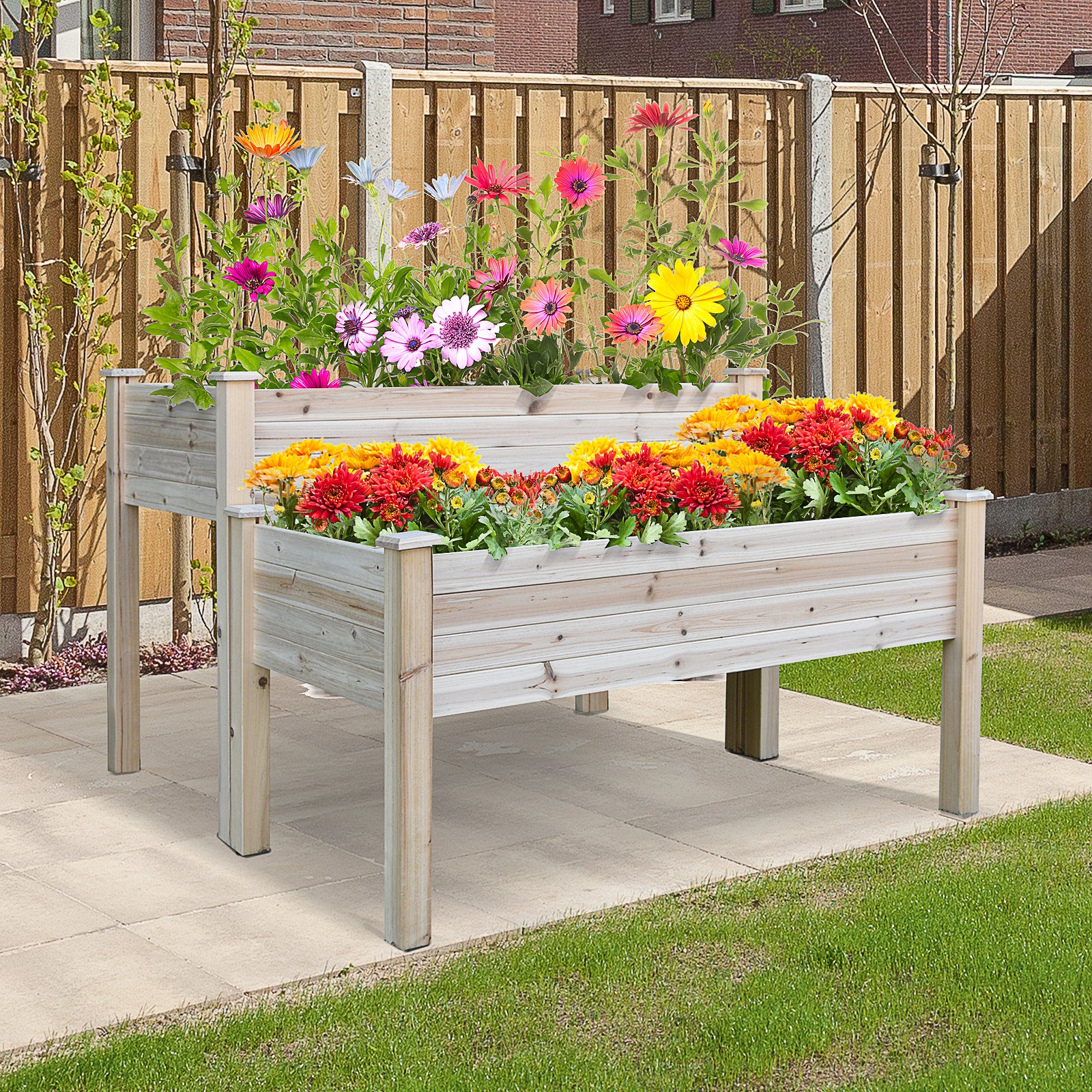 Raised Bed 2 Tiers Greenhouse Herb Bed Planter Box with Drainage Holes Solid Wood Natural 115 x 114 x 76 cm