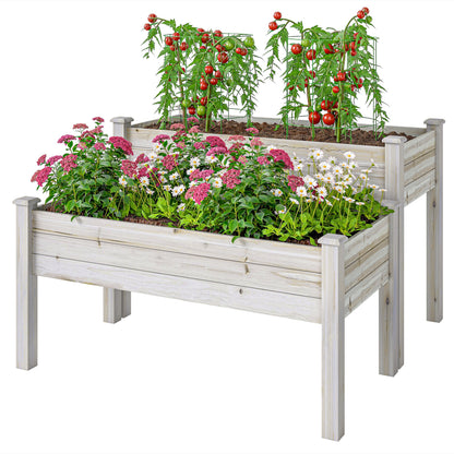 Raised Bed 2 Tiers Greenhouse Herb Bed Planter Box with Drainage Holes Solid Wood Natural 115 x 114 x 76 cm
