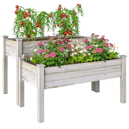 Raised Bed 2 Tiers Greenhouse Herb Bed Planter Box with Drainage Holes Solid Wood Natural 115 x 114 x 76 cm
