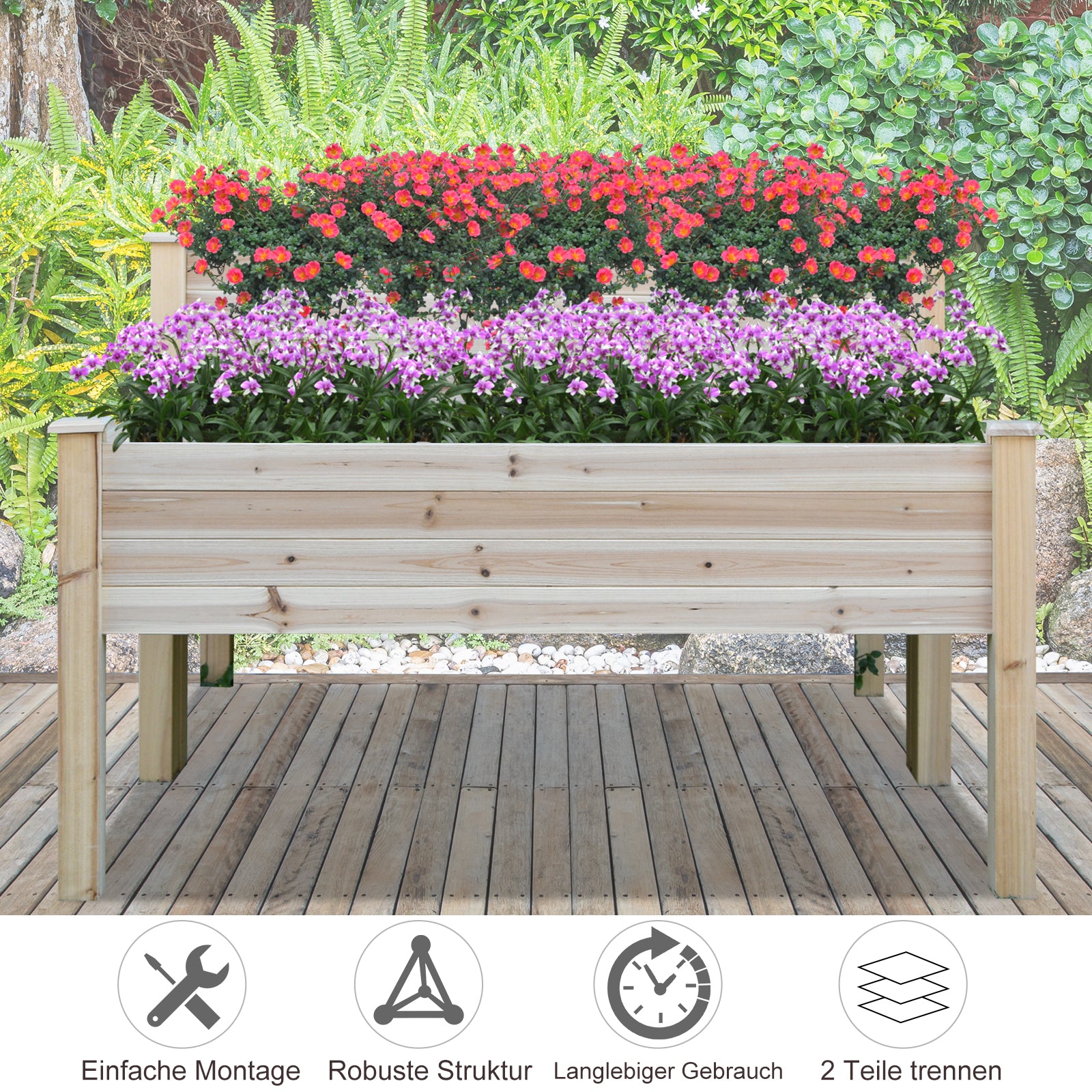 Raised Bed 2 Tiers Greenhouse Herb Bed Planter Box with Drainage Holes Solid Wood Natural 115 x 114 x 76 cm