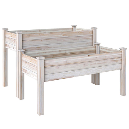 Raised Bed 2 Tiers Greenhouse Herb Bed Planter Box with Drainage Holes Solid Wood Natural 115 x 114 x 76 cm