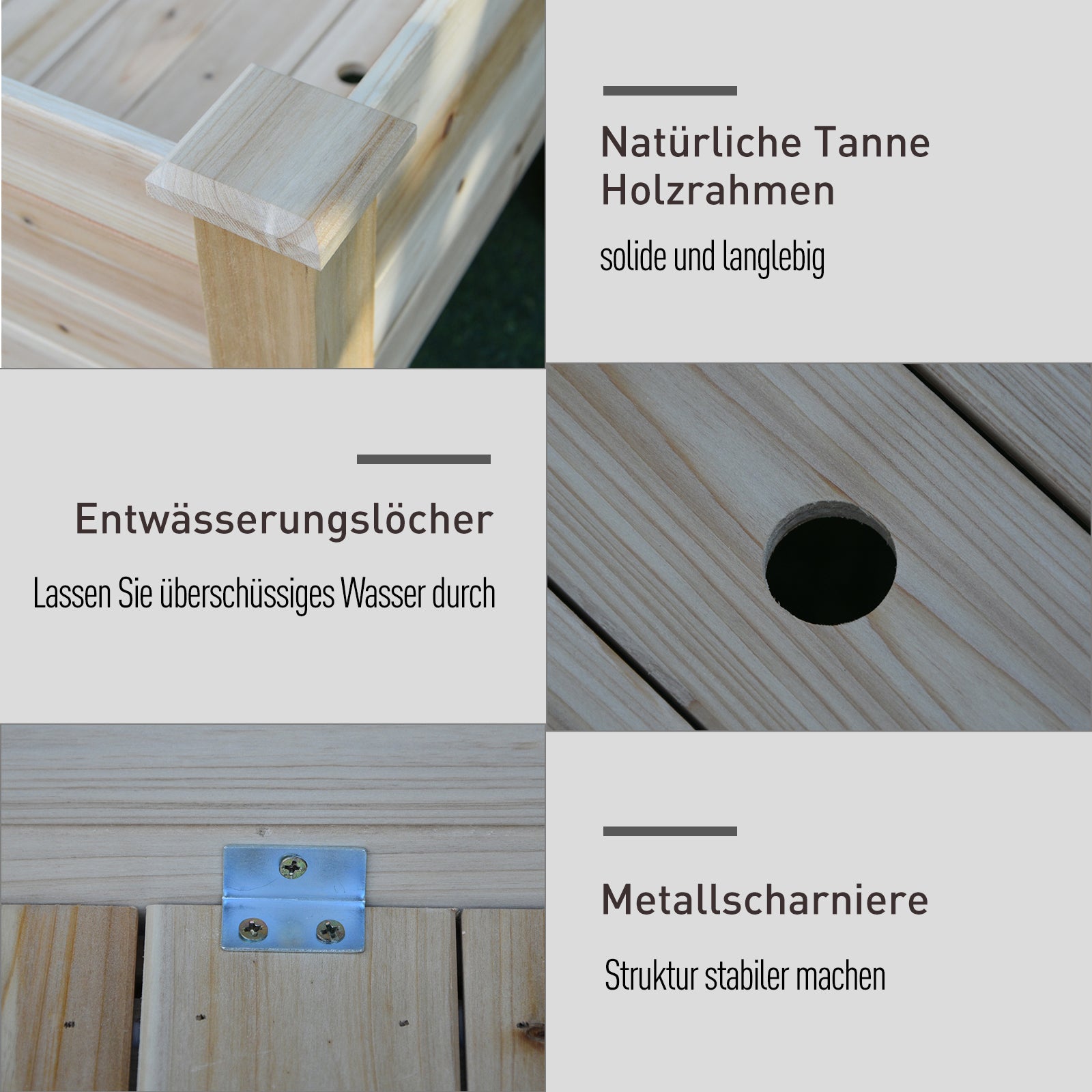 Raised Bed 2 Tiers Greenhouse Herb Bed Planter Box with Drainage Holes Solid Wood Natural 115 x 114 x 76 cm