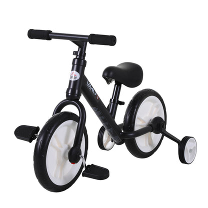 Kids Balance Bike, Training Bike, Kids Bicycle, 2-in-1, Children's Bike with Training Wheels and Pedals, 2-5 Years, Adjustable Seat Height, PP, Black, 85 x W36 x H54 cm