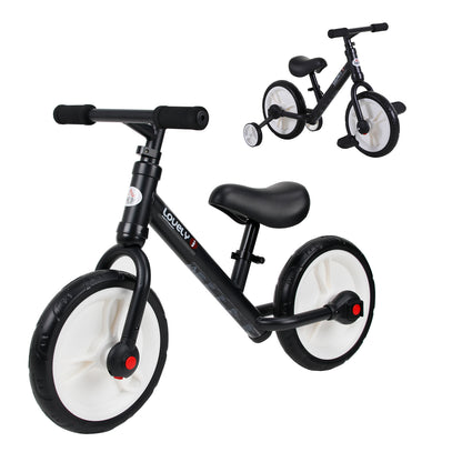 Kids Balance Bike, Training Bike, Kids Bicycle, 2-in-1, Children's Bike with Training Wheels and Pedals, 2-5 Years, Adjustable Seat Height, PP, Black, 85 x W36 x H54 cm