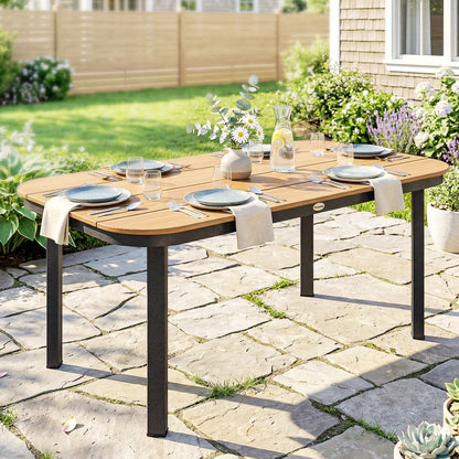 6-Person Outdoor Dining Table — WPC Slatted Top, Metal Frame, Brown, 61 x 34.6 x 28.3 in