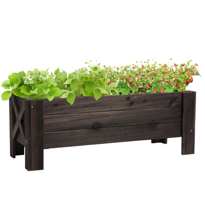 Urban Garden Planter Solid Wood Rectangular Planter with Elevated Legs and 2 Drainage Holes for Flowers Plants Crops 100x36.5x36 cm Brown