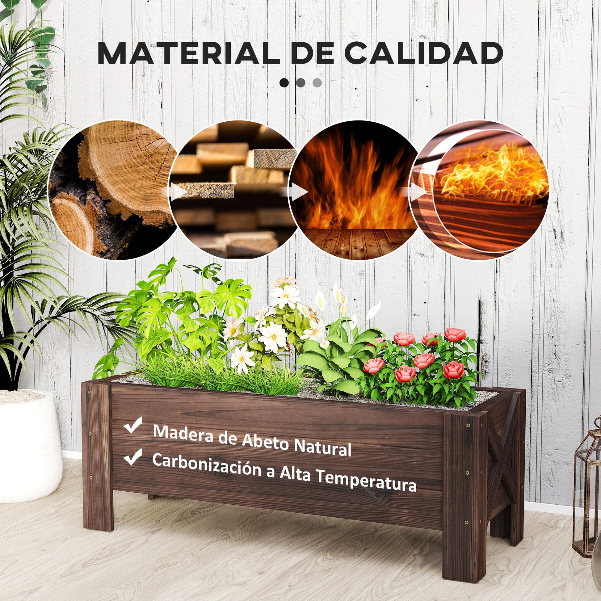 Urban Garden Planter Solid Wood Rectangular Planter with Elevated Legs and 2 Drainage Holes for Flowers Plants Crops 100x36.5x36 cm Brown