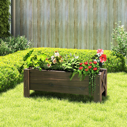 Urban Garden Planter Solid Wood Rectangular Planter with Elevated Legs and 2 Drainage Holes for Flowers Plants Crops 100x36.5x36 cm Brown