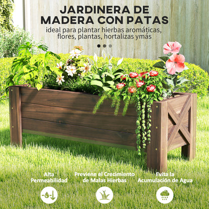 Urban Garden Planter Solid Wood Rectangular Planter with Elevated Legs and 2 Drainage Holes for Flowers Plants Crops 100x36.5x36 cm Brown