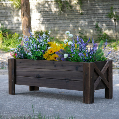 Urban Garden Planter Solid Wood Rectangular Planter with Elevated Legs and 2 Drainage Holes for Flowers Plants Crops 100x36.5x36 cm Brown