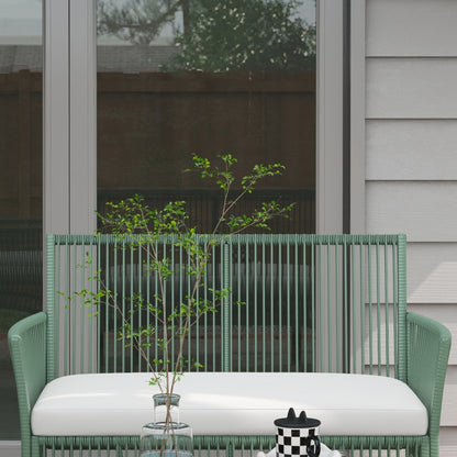 4-Piece Rattan Garden Set, Outdoor Set with 2 Outdoor Armchairs, Garden Sofa, and Garden Coffee Table, Green and Black