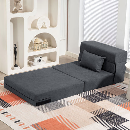 Foldable Single Armchair Bed — Convertible Floor Chair to Chaise Longue & Mattress, Space-Saving Sofa Bed for Living Room, Studio (31.5 x 31.5 x 25.2 in), Dark Gray