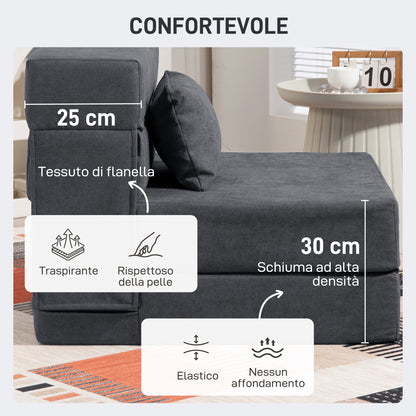 Foldable Single Armchair Bed — Convertible Floor Chair to Chaise Longue & Mattress, Space-Saving Sofa Bed for Living Room, Studio (31.5 x 31.5 x 25.2 in), Dark Gray