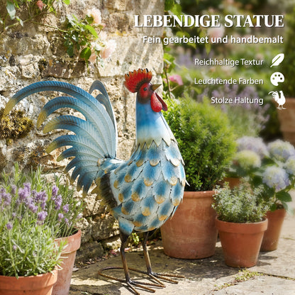 Rooster Garden Statue, Metal Rooster Sculpture with Ground Anchors, Standing Rooster for Patio and Lawn, 44 x 18 x 41 cm (17.3 x 7.1 x 16.1 in), Multicolor