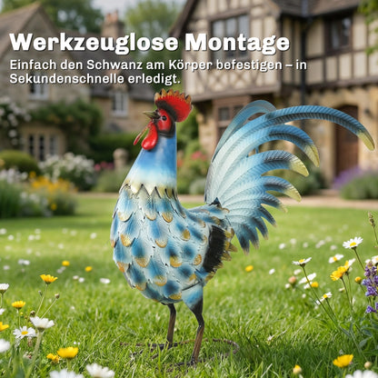 Rooster Garden Statue, Metal Rooster Sculpture with Ground Anchors, Standing Rooster for Patio and Lawn, 44 x 18 x 41 cm (17.3 x 7.1 x 16.1 in), Multicolor