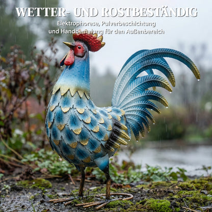 Rooster Garden Statue, Metal Rooster Sculpture with Ground Anchors, Standing Rooster for Patio and Lawn, 44 x 18 x 41 cm (17.3 x 7.1 x 16.1 in), Multicolor