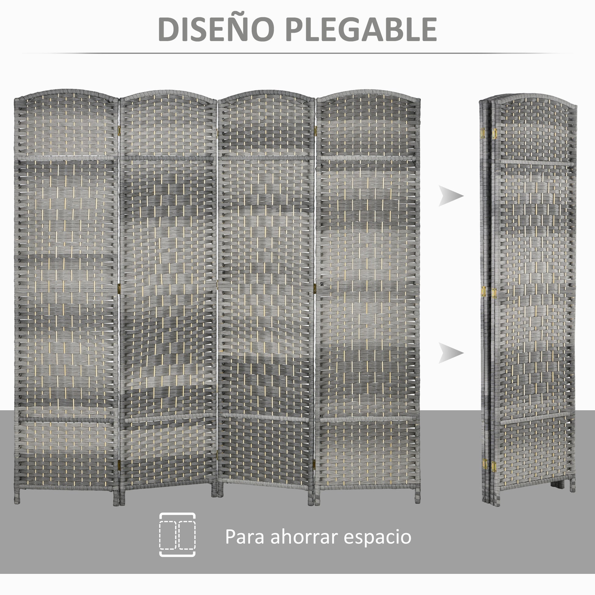 4-Panel Foldable Screen 180x180 cm Room Divider Privacy Screen Polypropylene for Office Bedroom Gray Mix