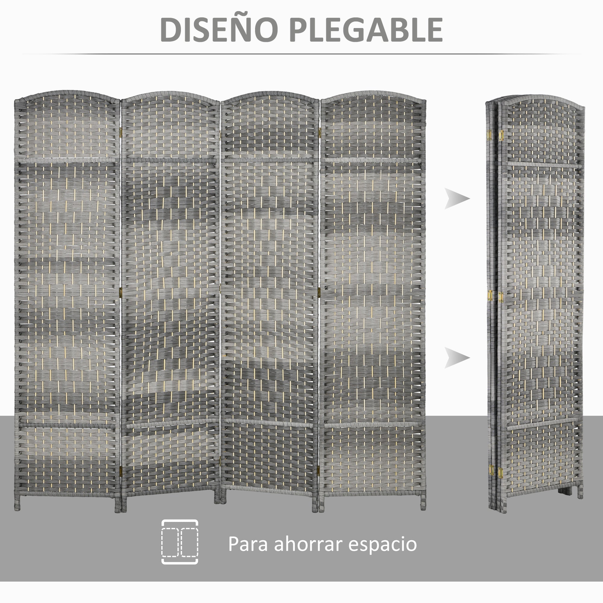 4-Panel Foldable Screen 180x180 cm Room Divider Privacy Screen Polypropylene for Office Bedroom Gray Mix