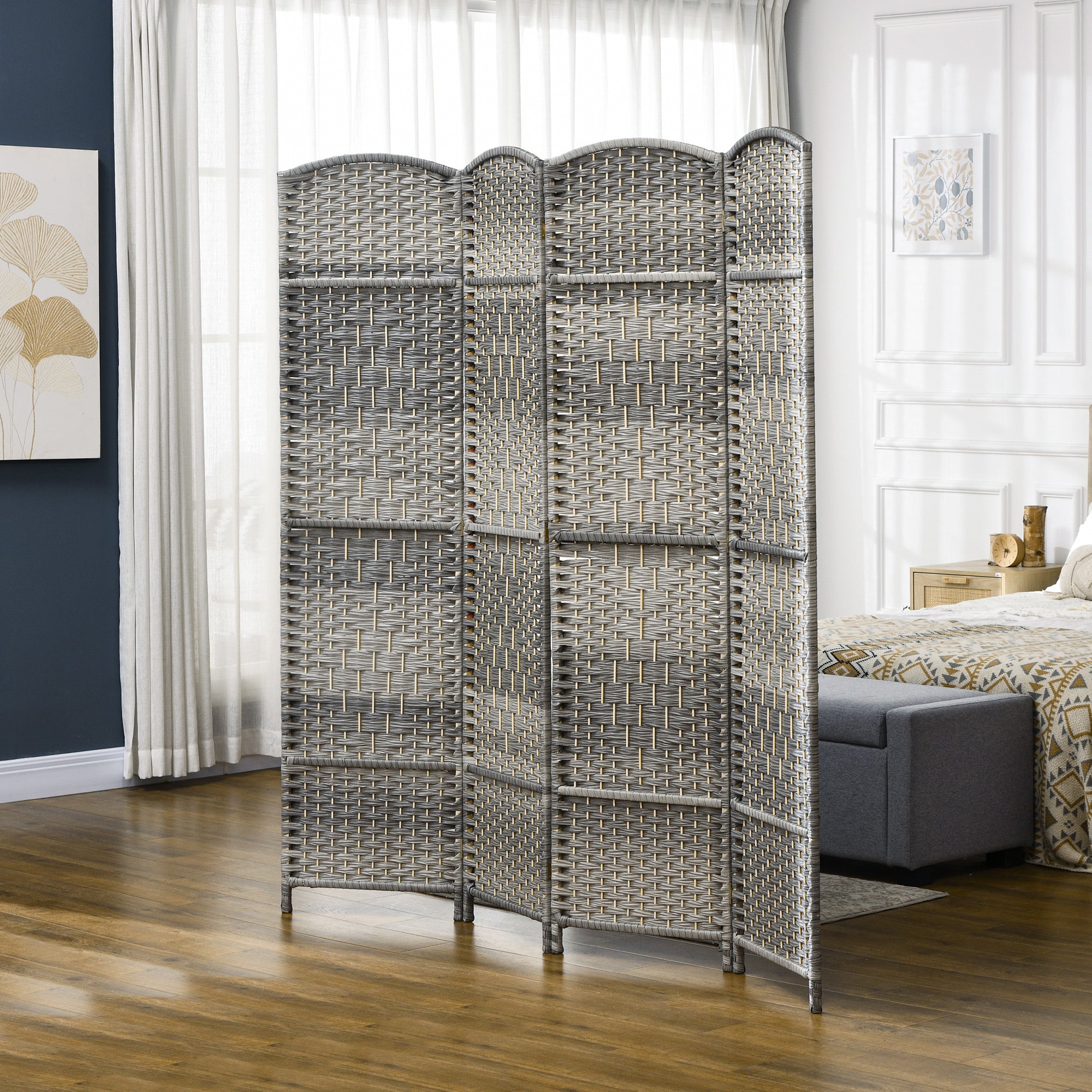 4-Panel Foldable Screen 180x180 cm Room Divider Privacy Screen Polypropylene for Office Bedroom Gray Mix